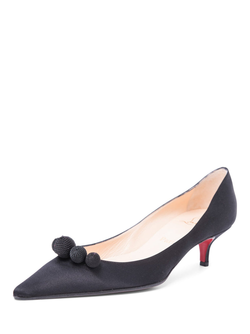 Christian Louboutin Silk Embellished Kitten Heel Shoes Black-designer resale