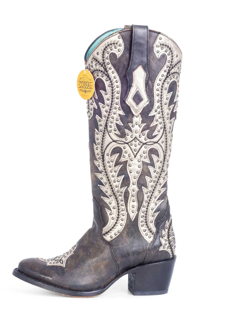 Corral Handcrafted Studded Western Cowboy Boots Black Gold-designer resale