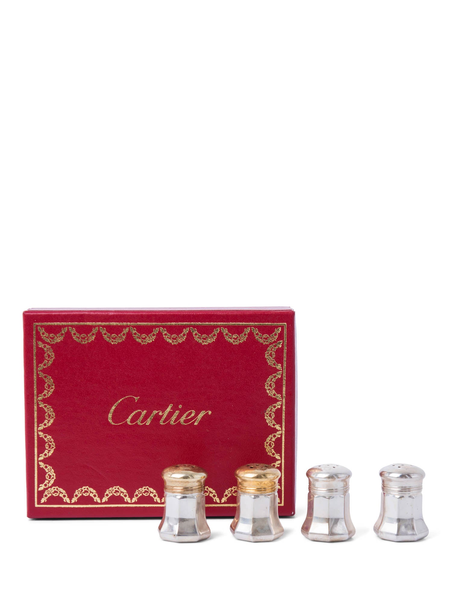 Cartier CC Logo Salt & Pepper Shaker Set Silver Gold