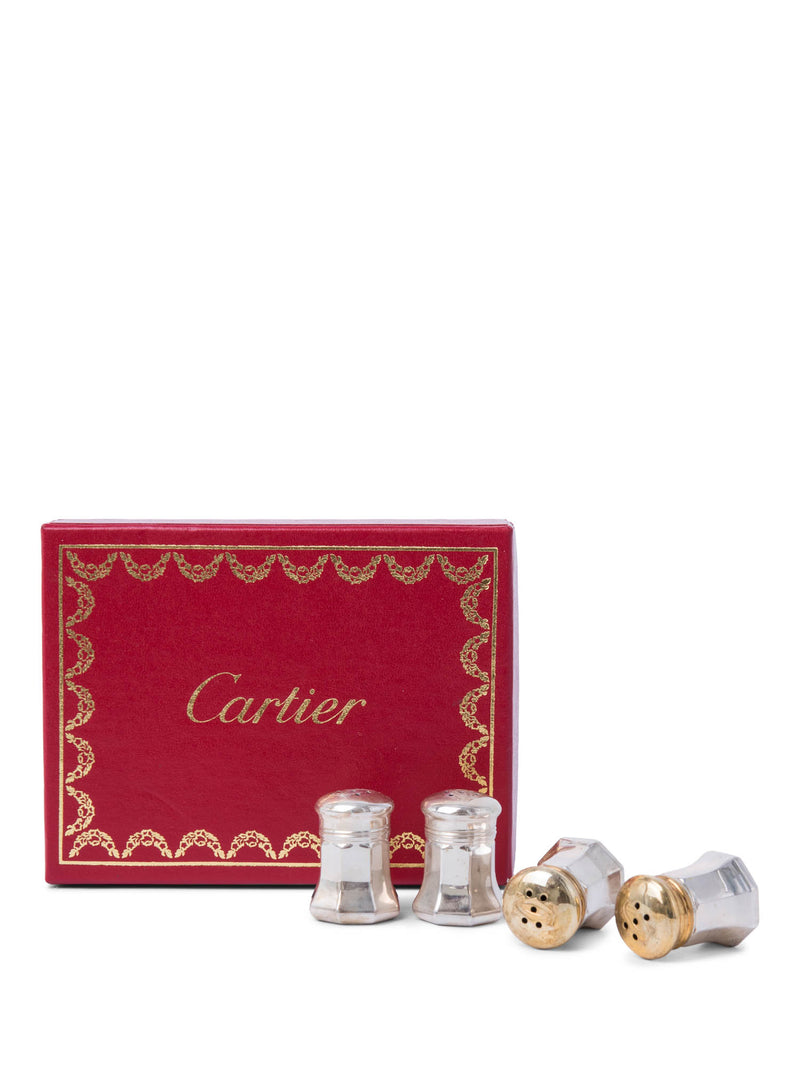 Cartier CC Logo Salt & Pepper Shaker Set Silver Gold