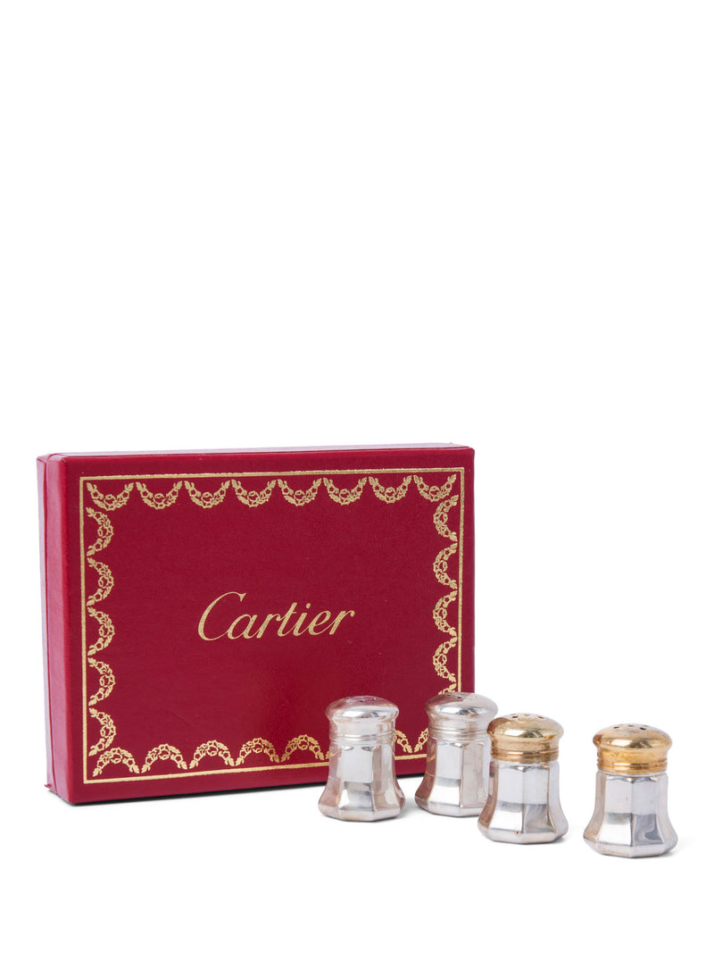 Cartier CC Logo Salt & Pepper Shaker Set Silver Gold