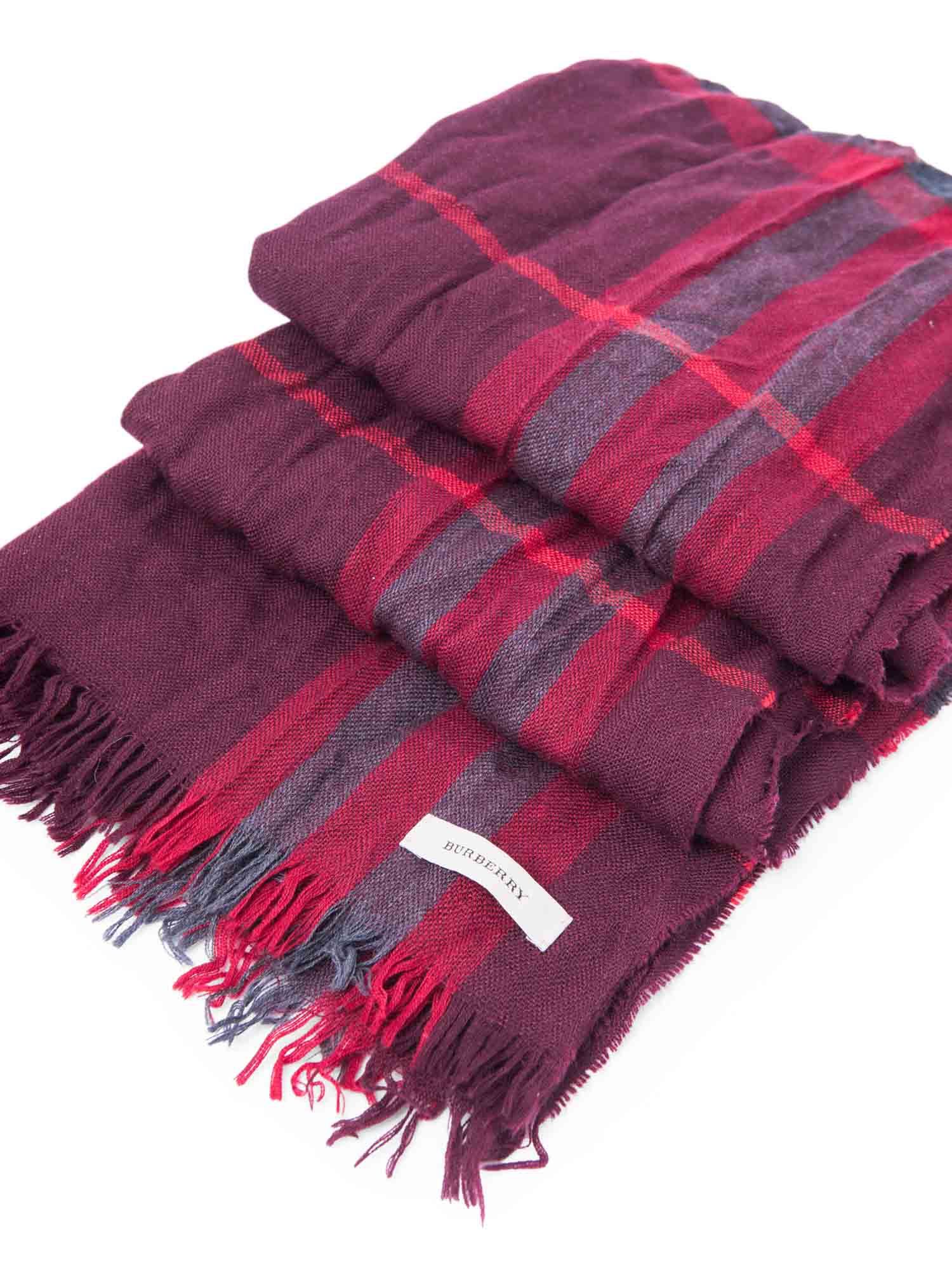 Burberry Cashmere Logo House Check Scarf Dark Red