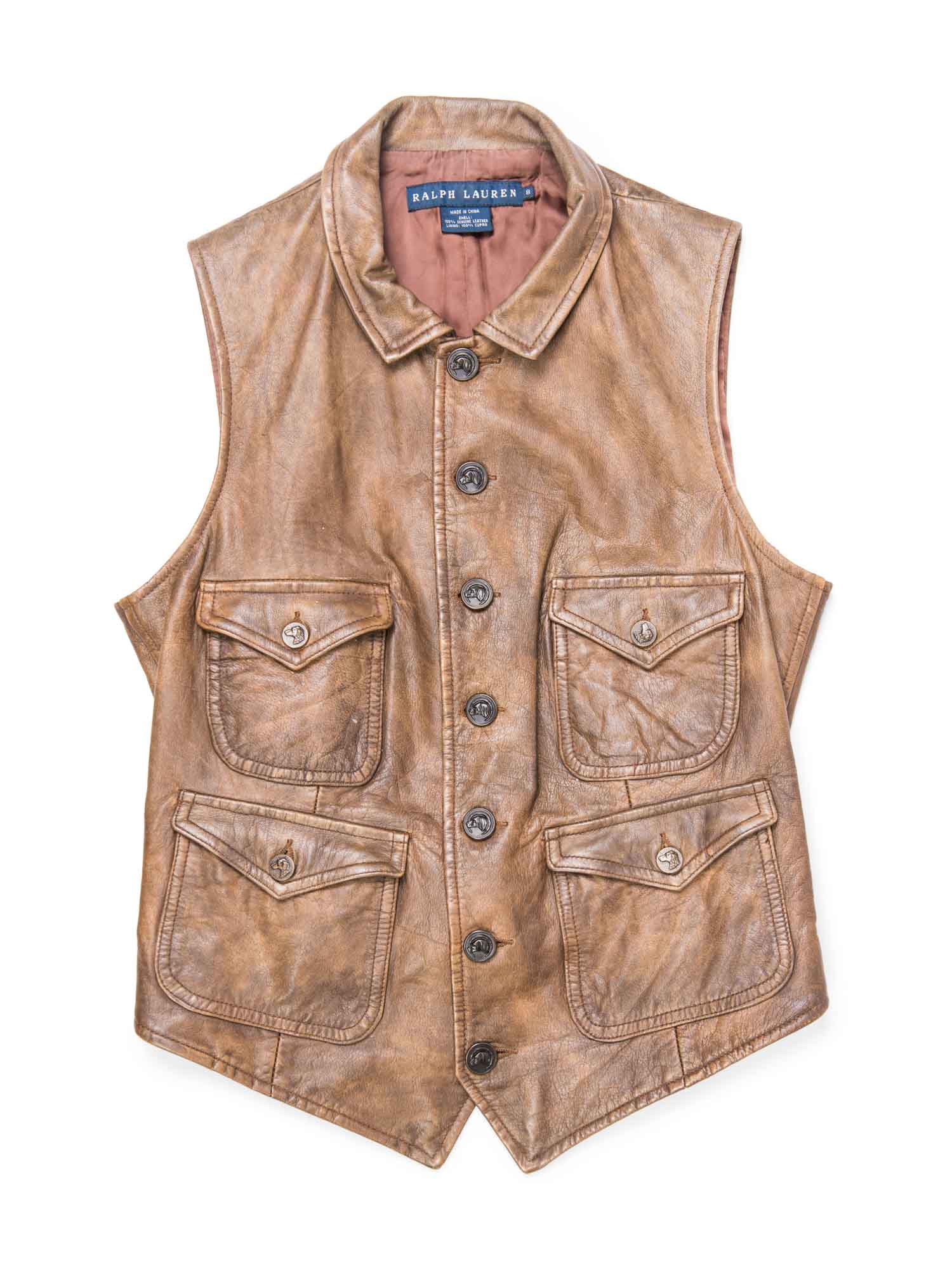 Ralph Lauren Logo Utility Leather Vest Brown