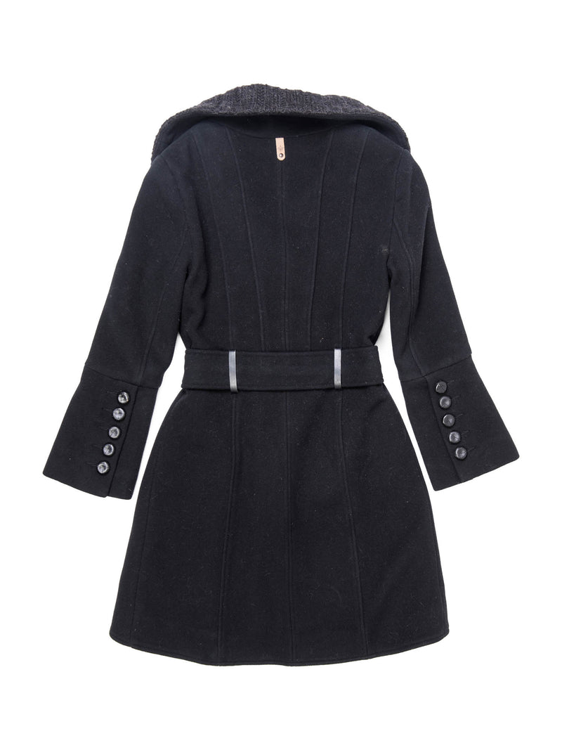 Mackage Wool Knit Collared Midi Coat Black