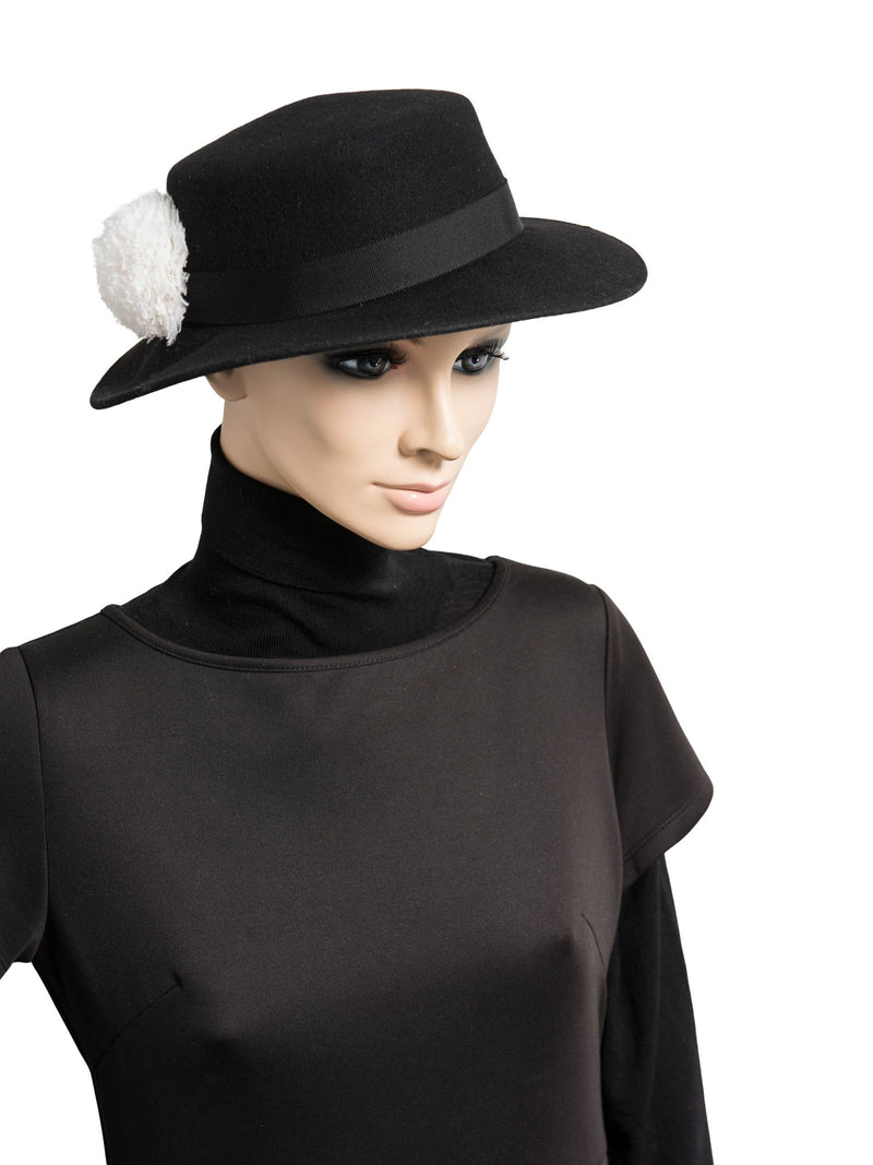 Eugenia Kim Wool Camellia Fedora Hat Black