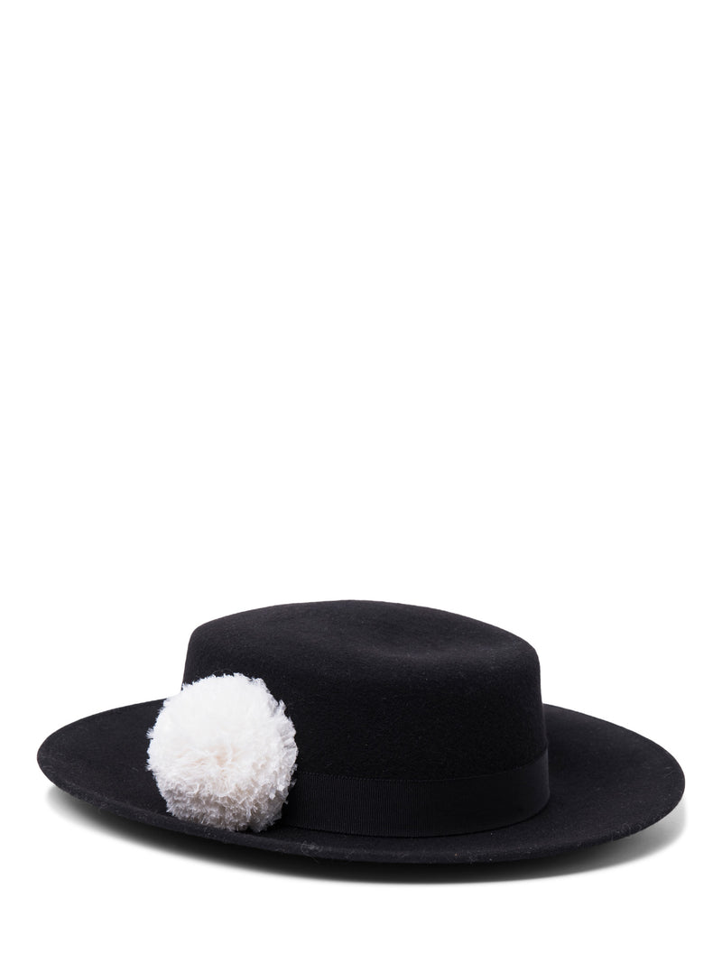 Eugenia Kim Wool Camellia Fedora Hat Black