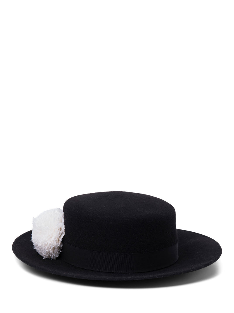 Eugenia Kim Wool Camellia Fedora Hat Black