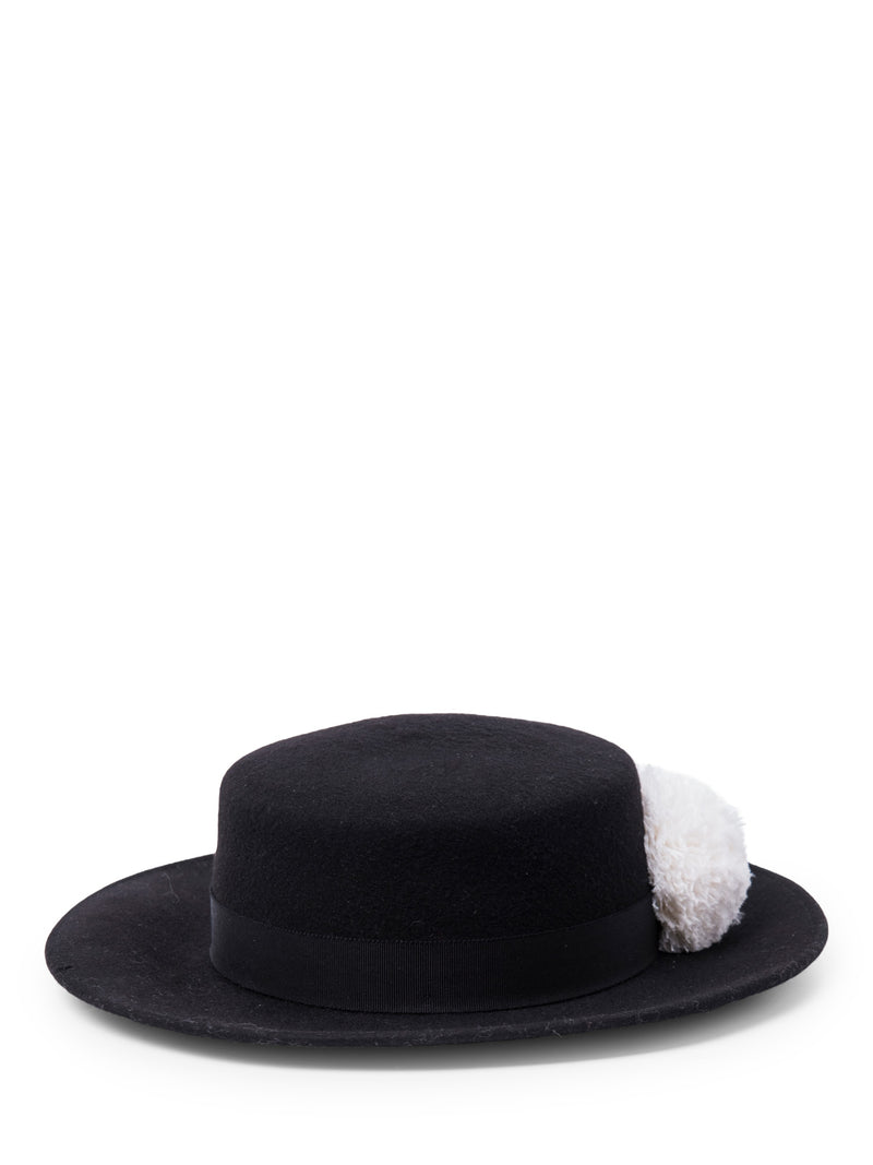 Eugenia Kim Wool Camellia Fedora Hat Black