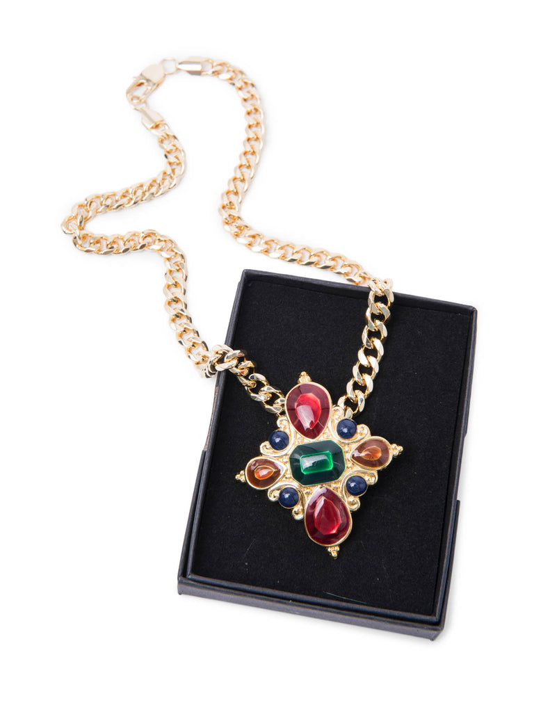 Jay Strongwater Vintage 24K Gold Plated Gripoix Necklace Multicolor