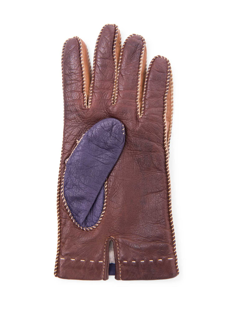 Loro Piana Leather Cashmere Two Tone Gloves Purple Brown