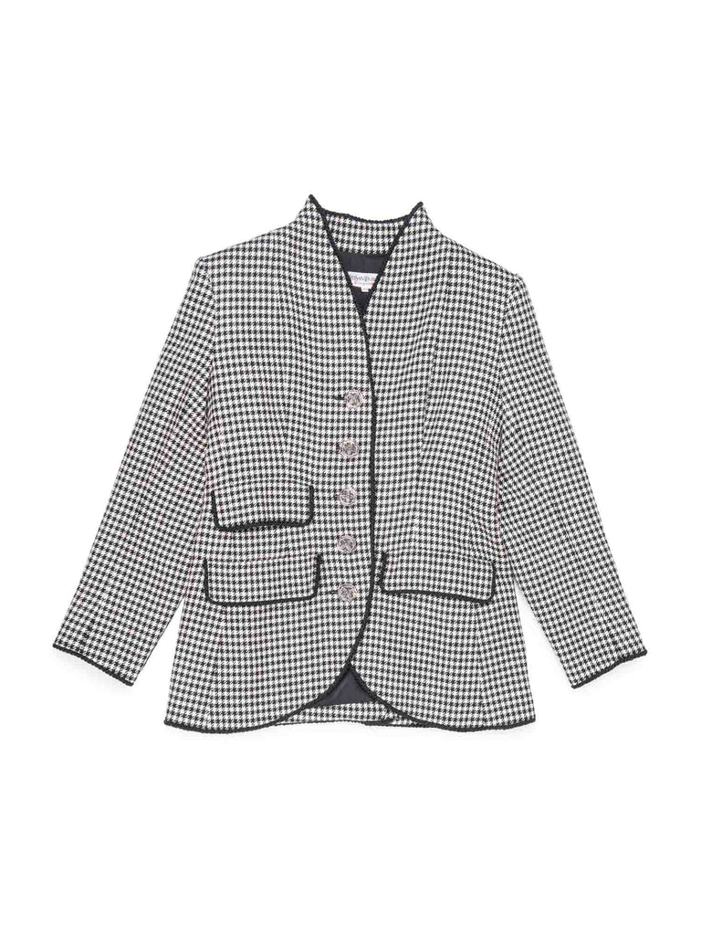 Yves Saint Laurent Wool Houndstooth Jacket White Black