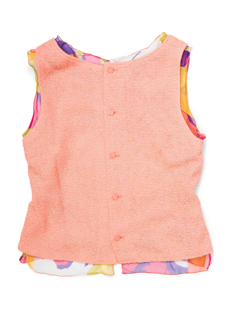 CHANEL CC Logo Tweed Silk Sleeveless Blouse Vest Orange