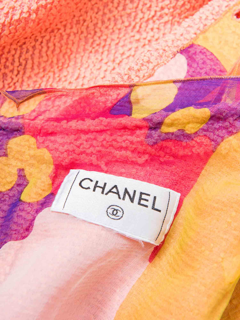 CHANEL CC Logo Tweed Silk Sleeveless Blouse Vest Orange