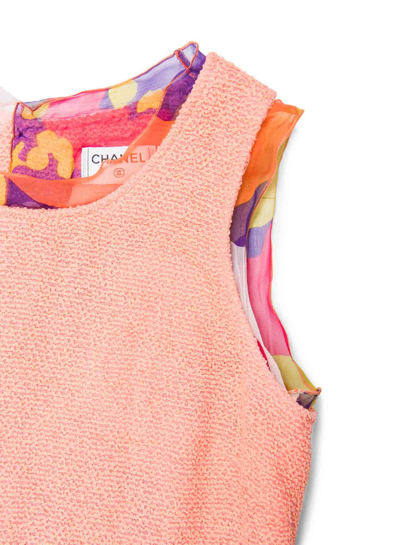 CHANEL CC Logo Tweed Silk Sleeveless Blouse Vest Orange