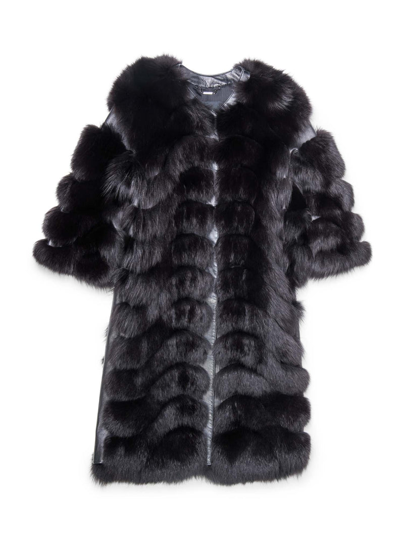 Fendi Runway Black Fox Leather Fur Coat Black