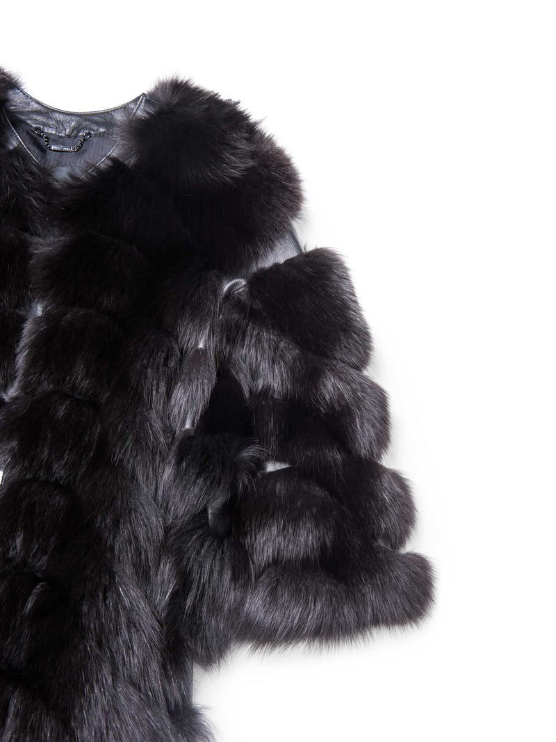 Fendi Runway Black Fox Leather Fur Coat Black