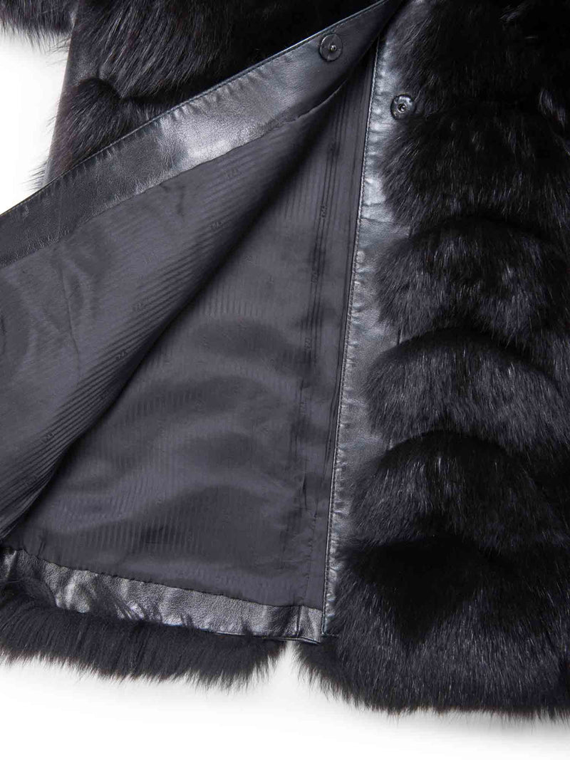 Fendi Runway Black Fox Leather Fur Coat Black