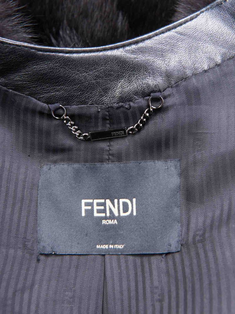 Fendi Runway Black Fox Leather Fur Coat Black