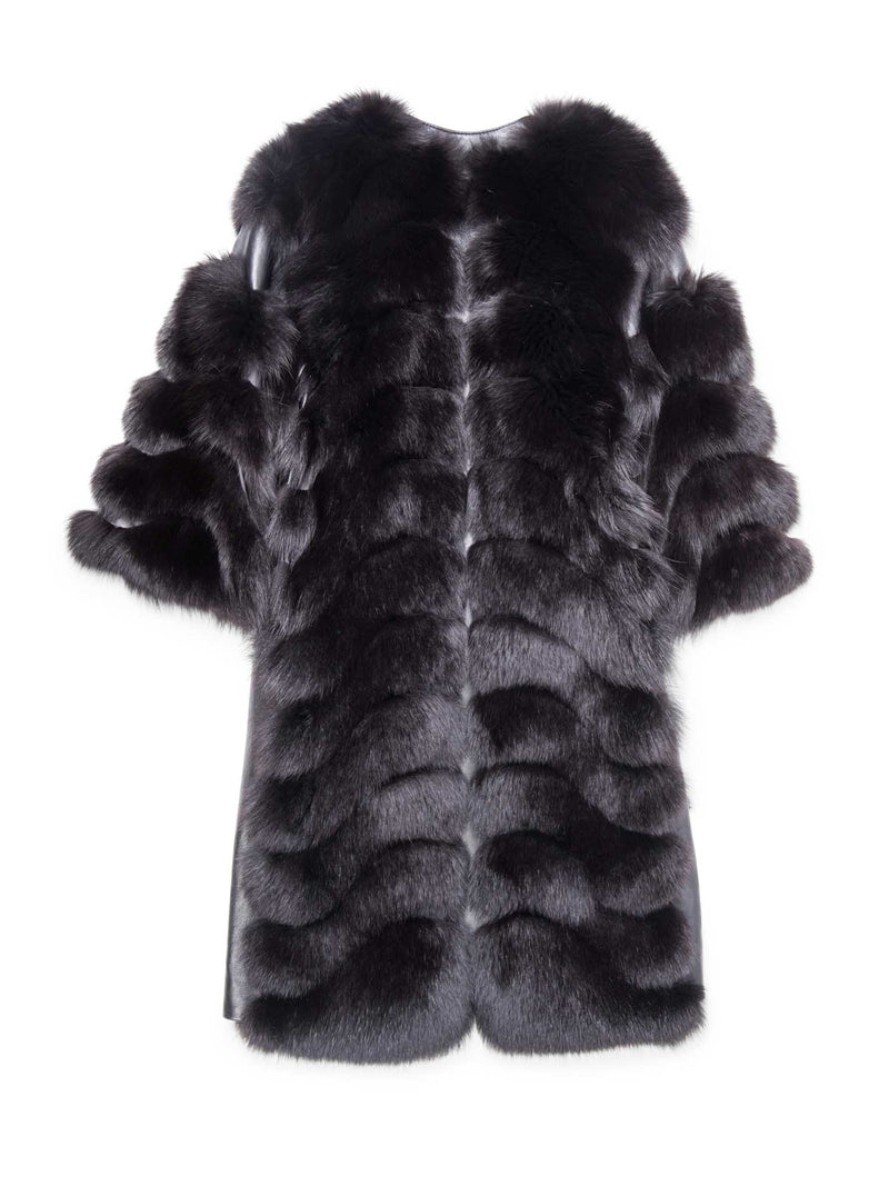 Fendi Runway Black Fox Leather Fur Coat Black