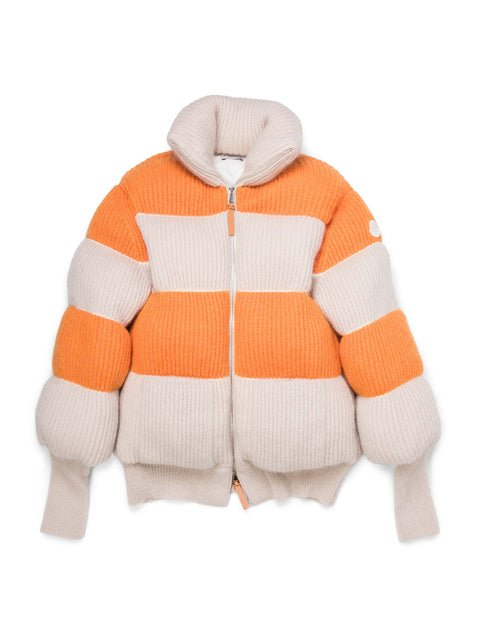 Moncler Logo Alpaca Down Puffer Coat Orange Ivory