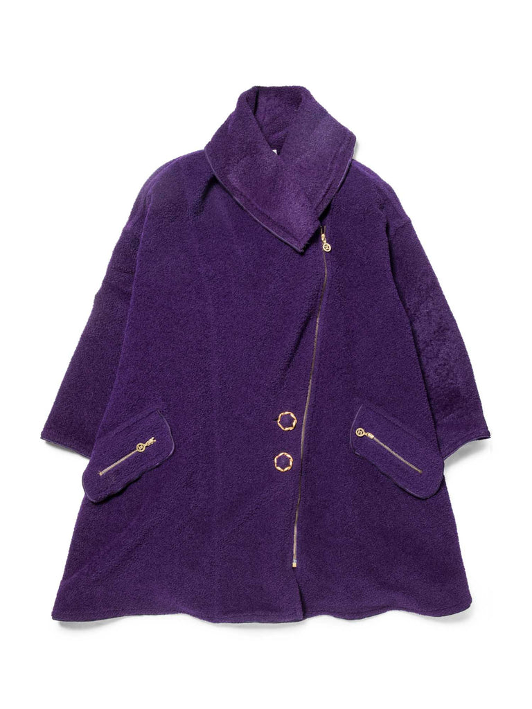 CHANEL CC Logo 24K Tweed Swing Cape Coat Purple