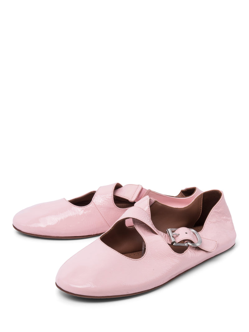 Alaia Patent Leather Cross Strap Flats Pink