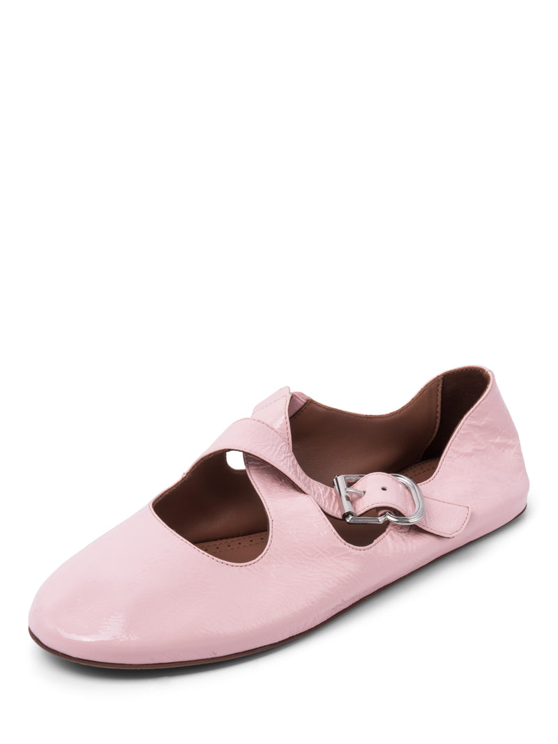 Alaia Patent Leather Cross Strap Flats Pink