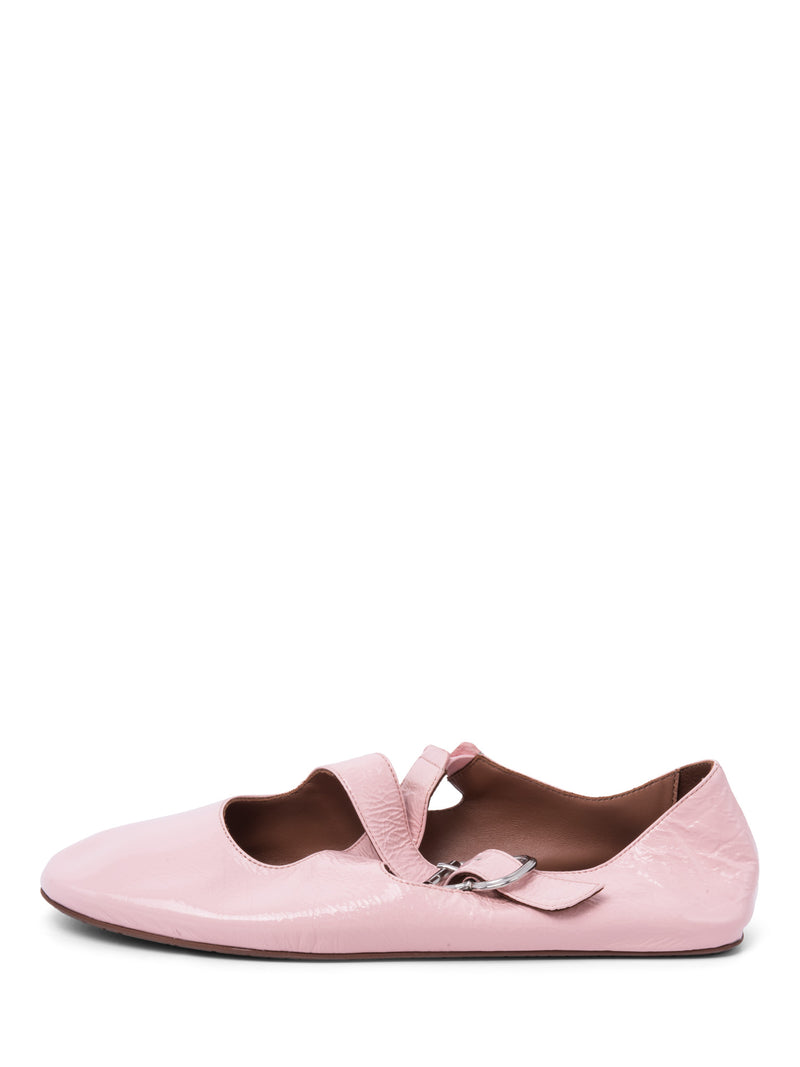 Alaia Patent Leather Cross Strap Flats Pink