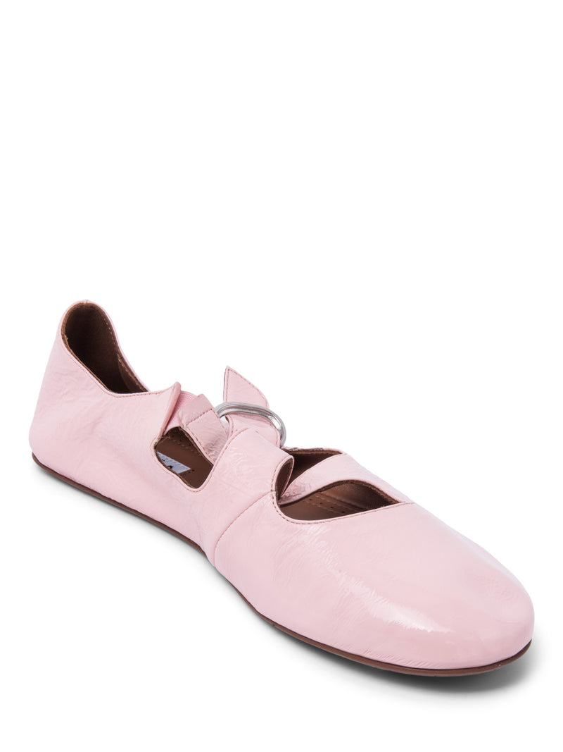 Alaia Patent Leather Cross Strap Flats Pink