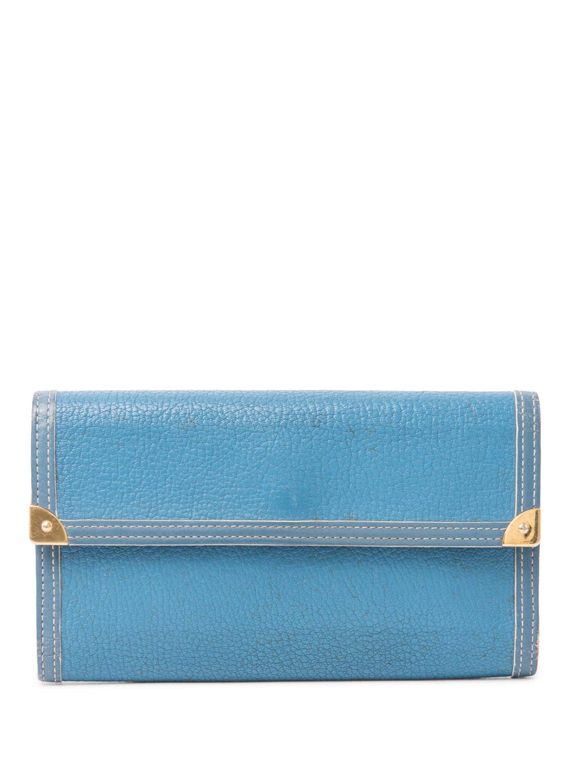 Louis Vuitton Leather Flap Long Wallet Blue