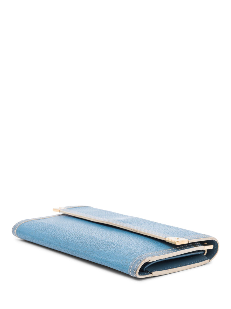 Louis Vuitton Leather Flap Long Wallet Blue