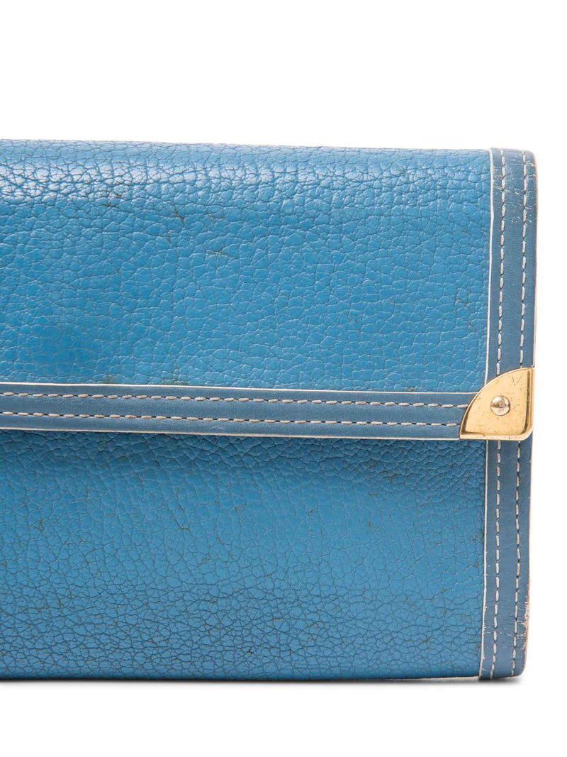 Louis Vuitton Leather Flap Long Wallet Blue