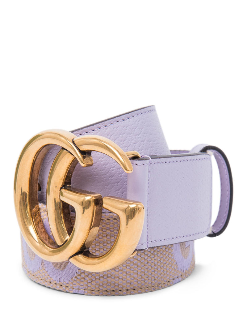 Gucci GG Logo Marmont Canvas Belt Taupe Lavender Purple