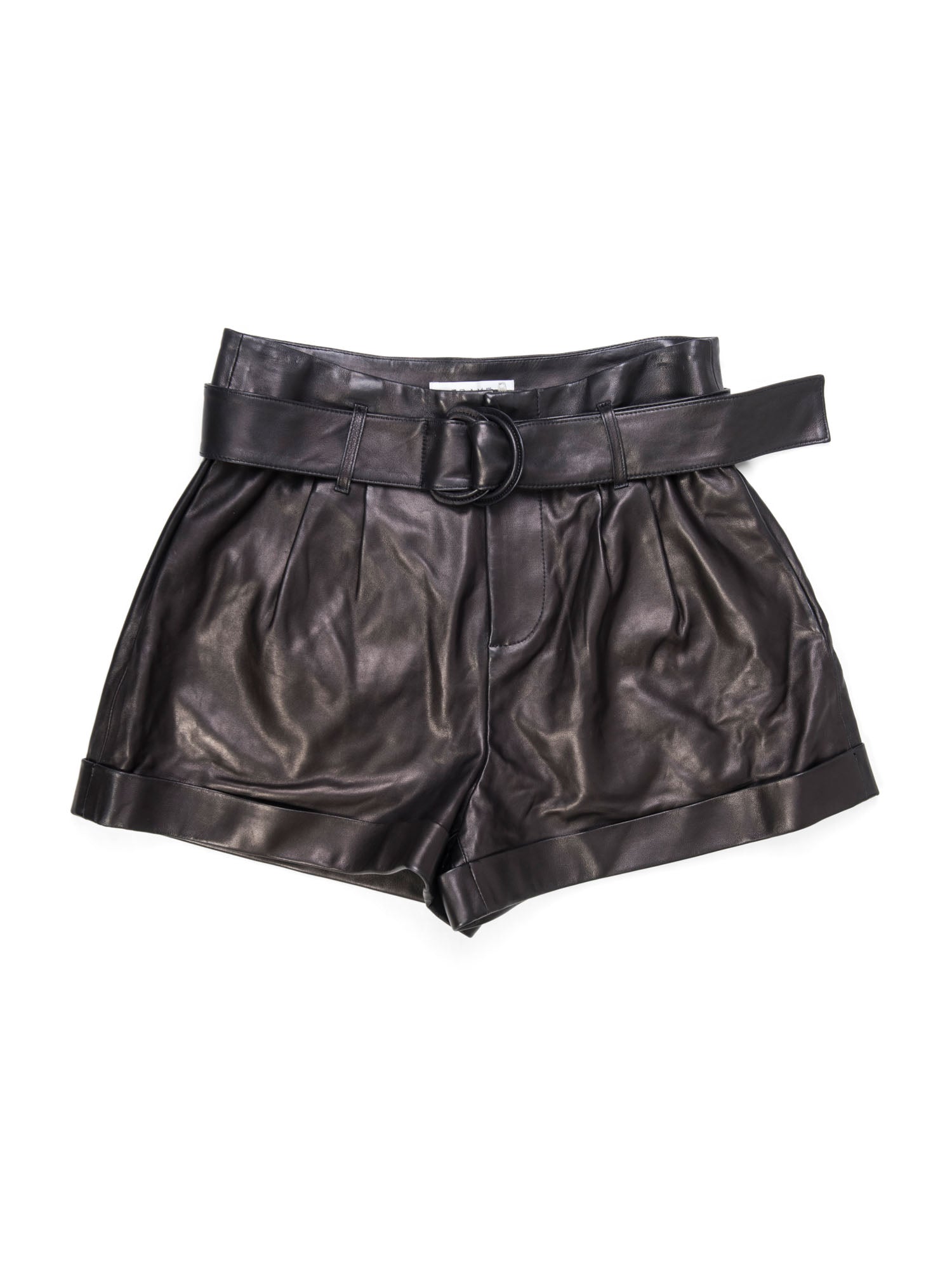 Frame Soft Leather Belted Shorts Black