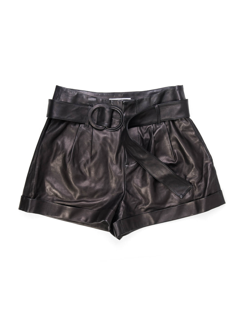 Frame Soft Leather Belted Shorts Black