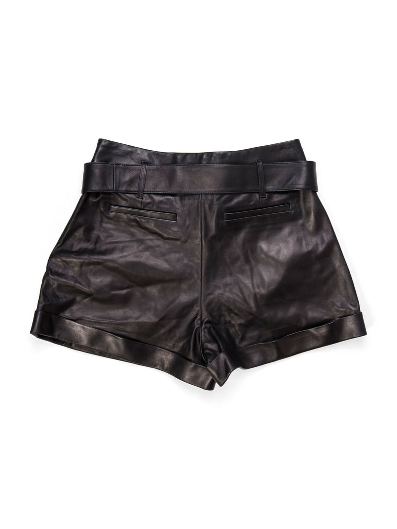 Frame Soft Leather Belted Shorts Black