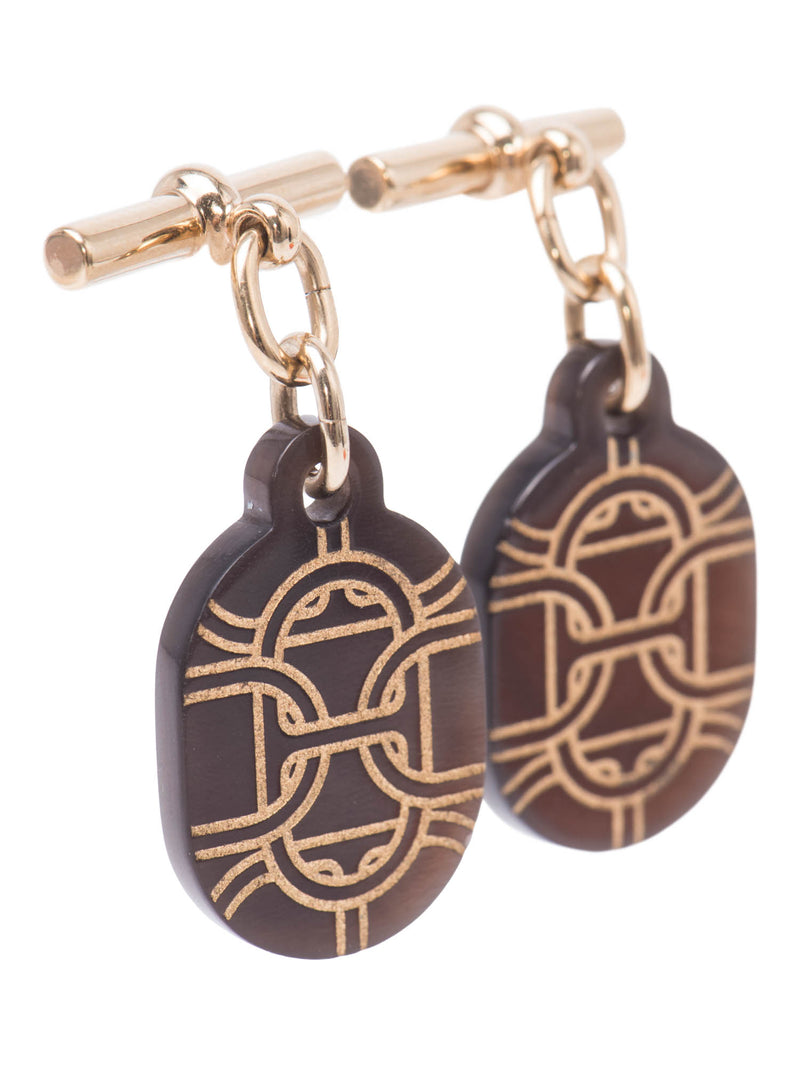 Hermes Vintage 24K Gold Tortoise Earrings Brown