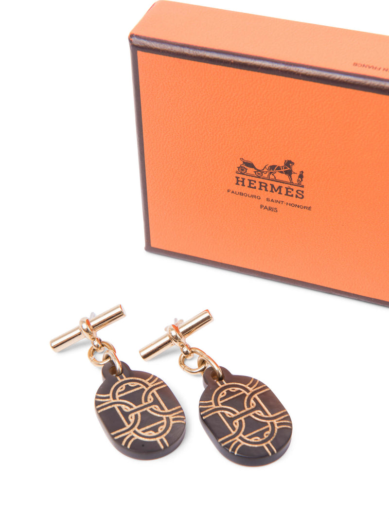 Hermes Vintage 24K Gold Tortoise Earrings Brown