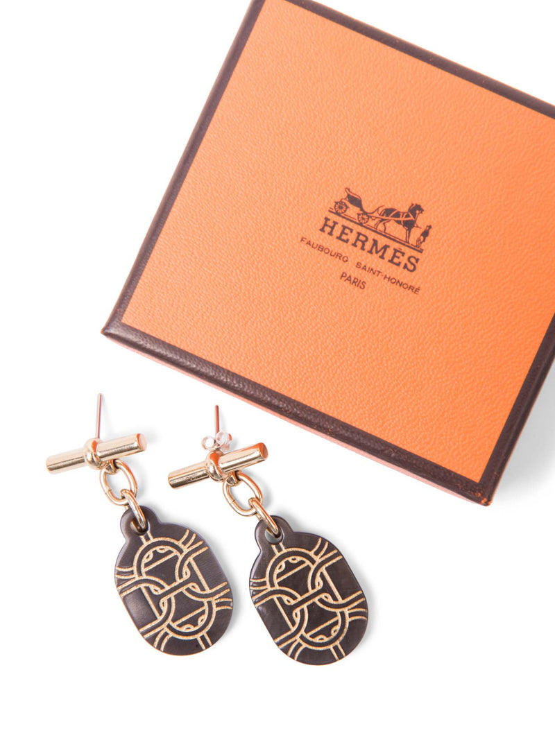 Hermes Vintage 24K Gold Tortoise Earrings Brown