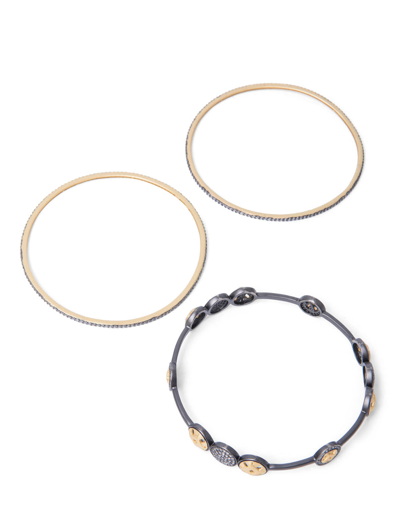 Freida Rothman Sterling Silver Trinity Bracelet Set of 3 Gold Black