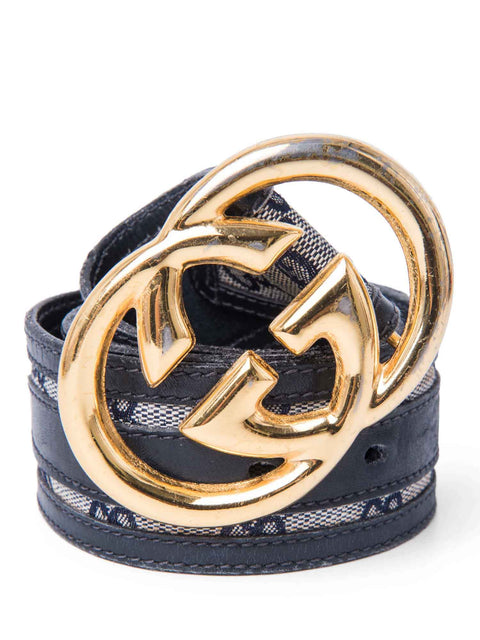 Gucci Logo GG Supreme Belt Beige Navy Blue