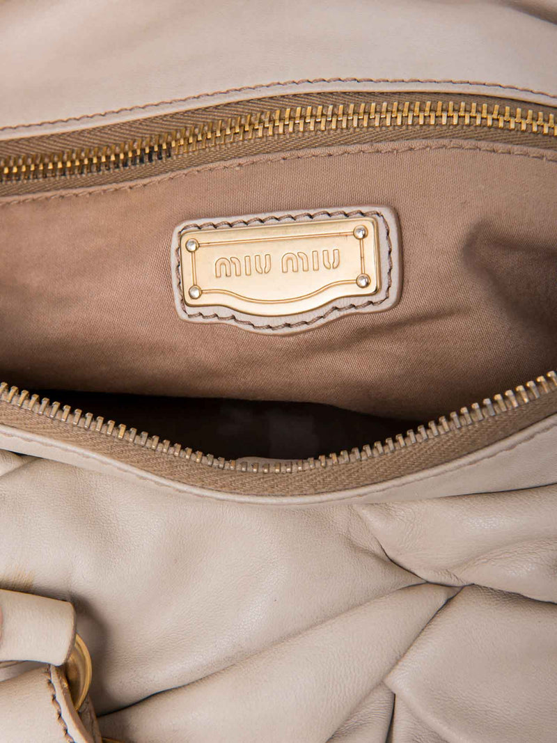 Miu Miu Logo Nappa Leather Soft Tote Messenger Bag Ivory