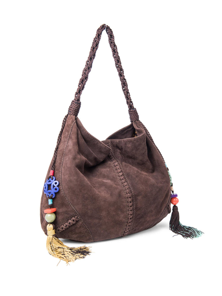 Roberto Cavalli Suede Hobo Bag Tassel Brown