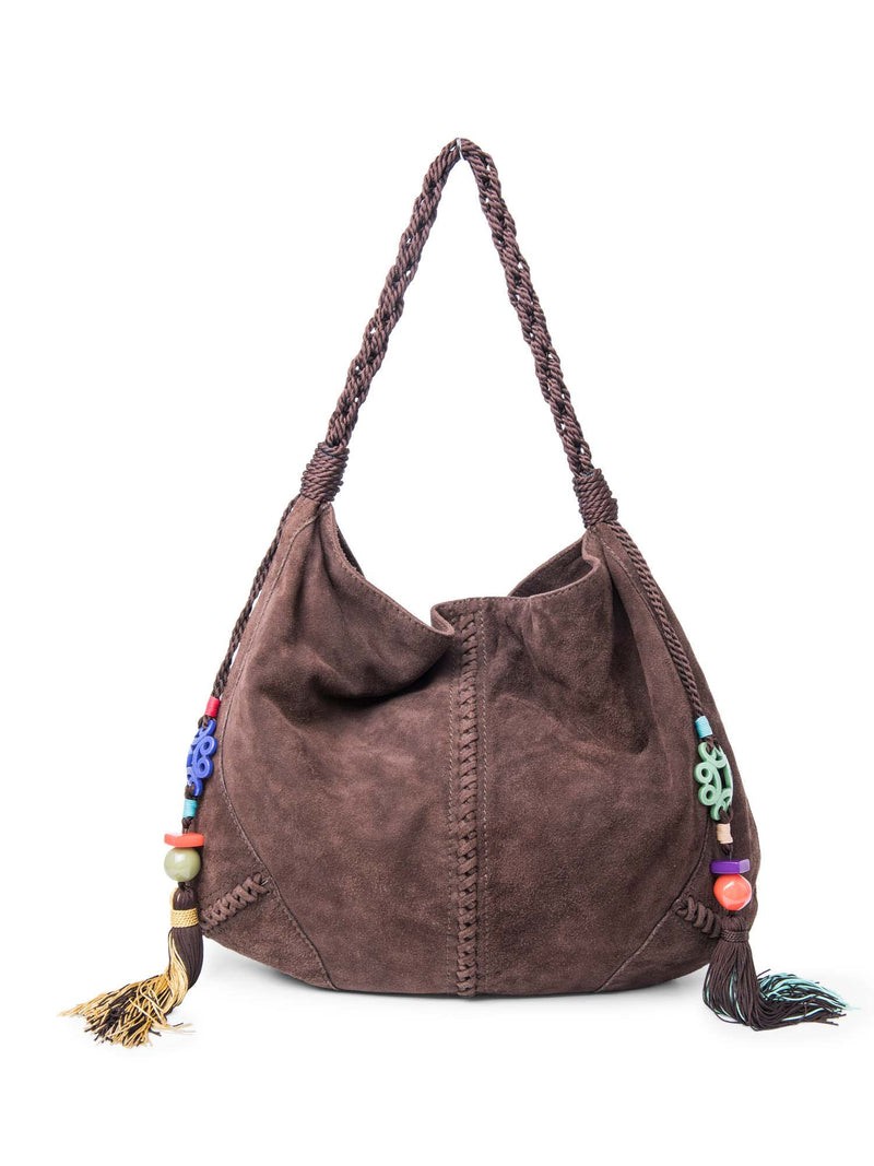 Roberto Cavalli Suede Hobo Bag Tassel Brown