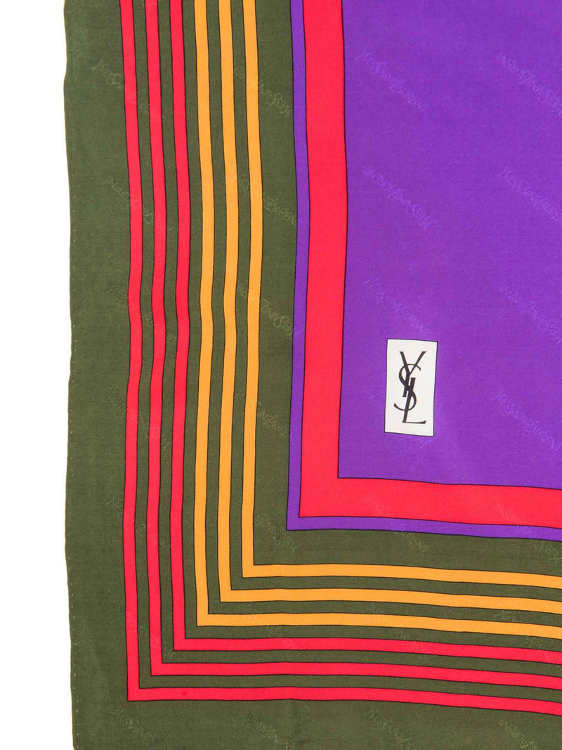 Yves Saint Laurent Logo Geometric Scarf Purple Multicolor