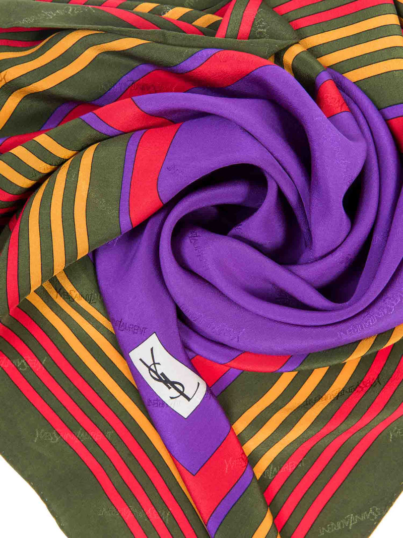 Yves Saint Laurent Logo Geometric Scarf Purple Multicolor