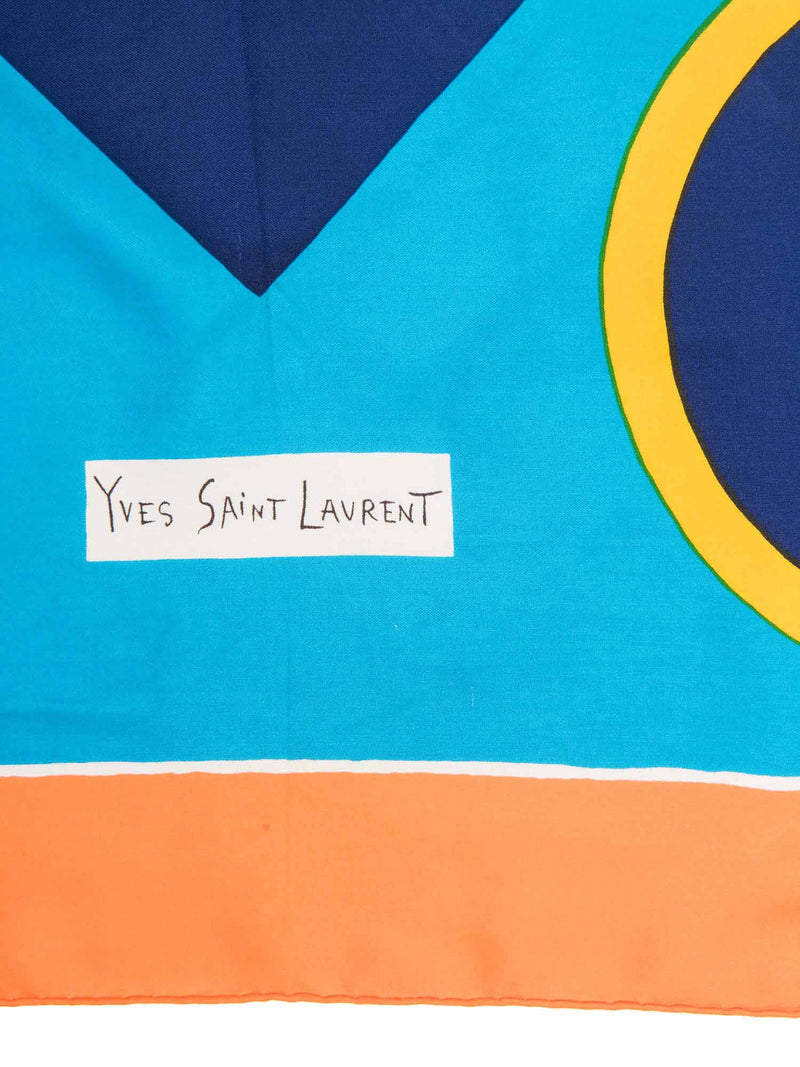 Yves Saint Laurent Logo Geometric Scarf Blue Multicolor