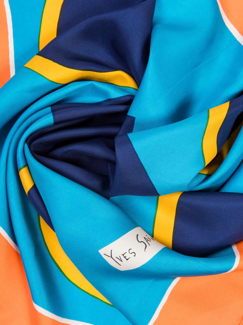 Yves Saint Laurent Logo Geometric Scarf Blue Multicolor