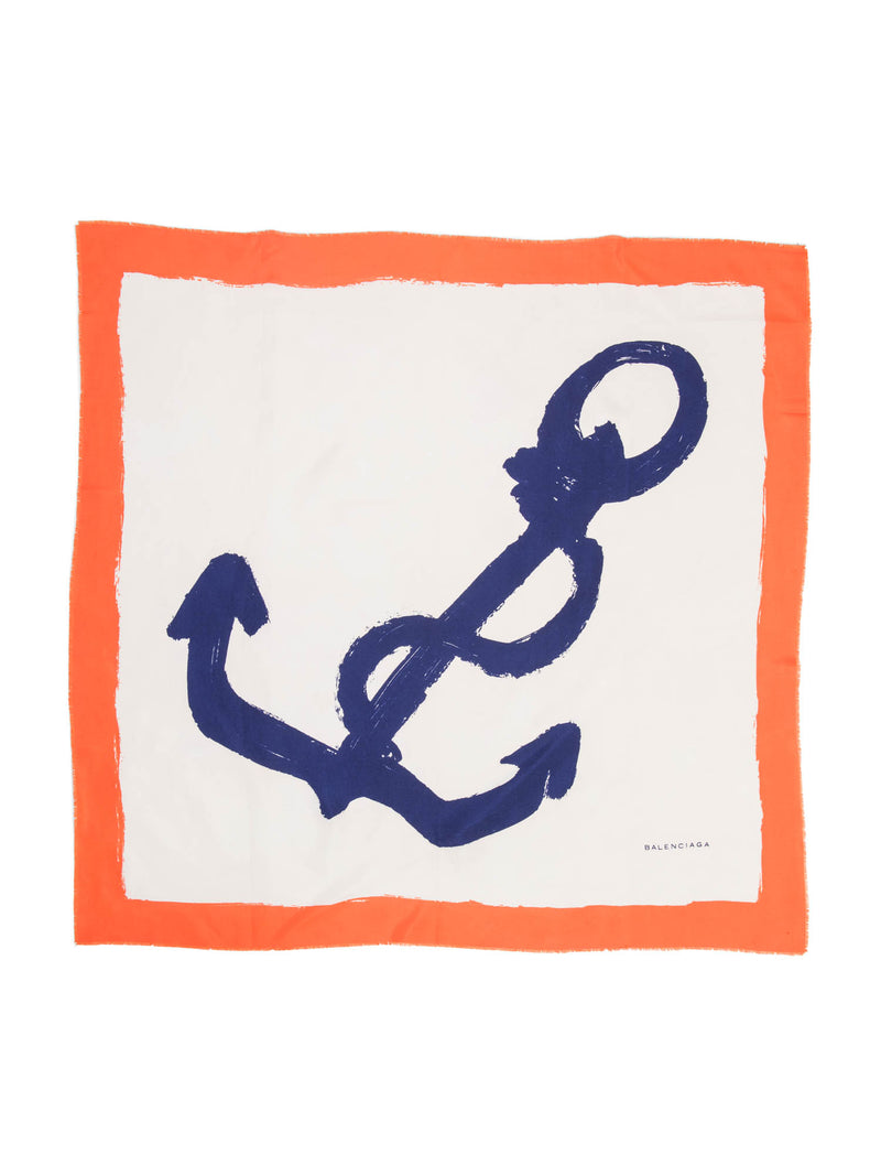 Balenciaga Logo Silk Anchor Scarf Orange Multicolor