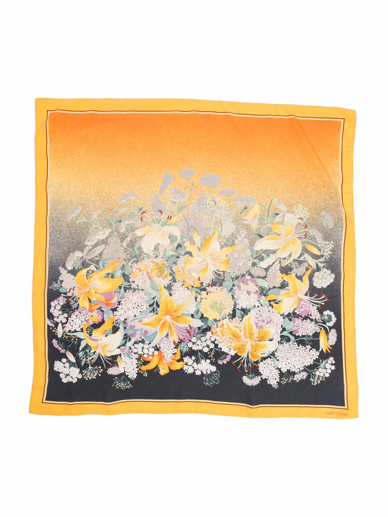 Valentino Logo Silk Floral Garden Ombre Scarf Yellow Multicolor